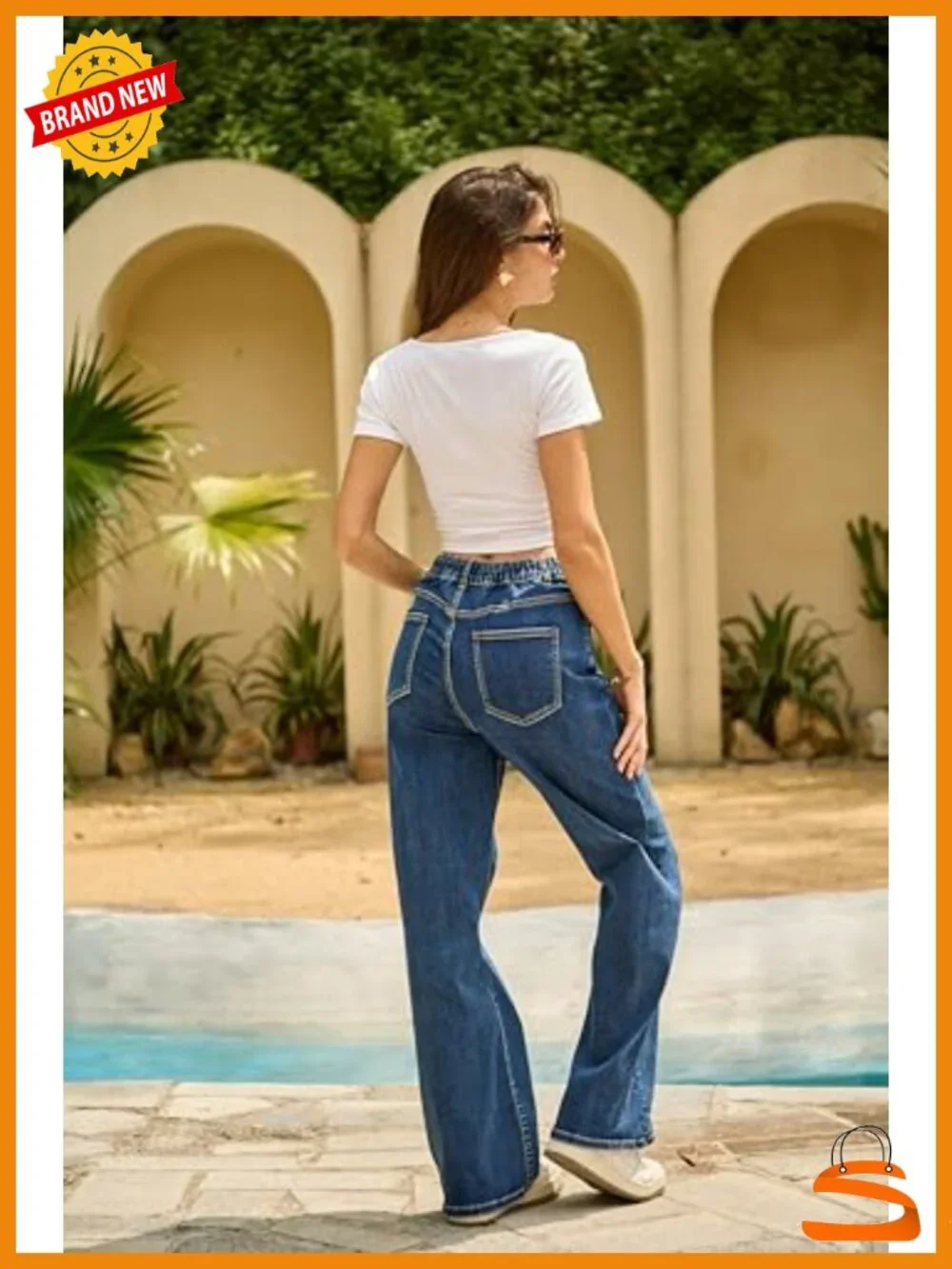 Baggy Wide Leg Jeans - Elastic High Waisted Stretchy Tummy Control Boyfriend